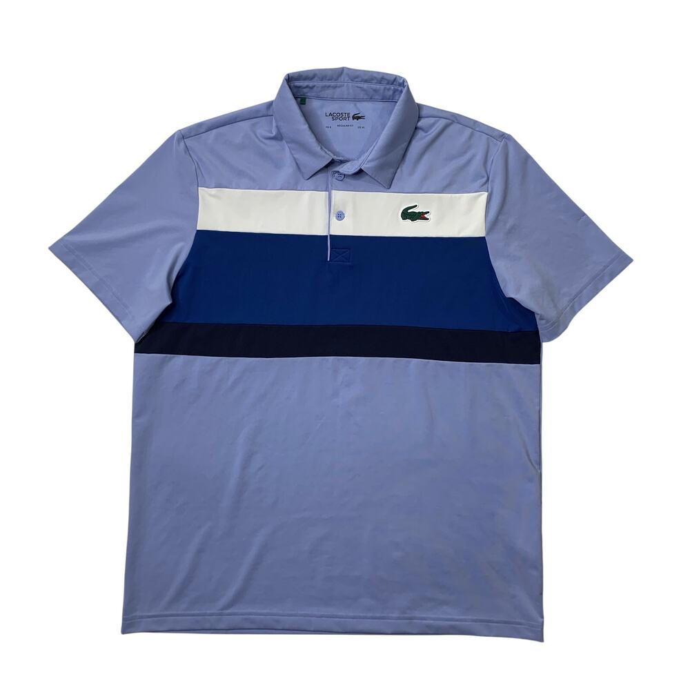 Lacoste Sport Shirt Mens XL Cornflower Blue Regular Fit Colorblock Golf Polo